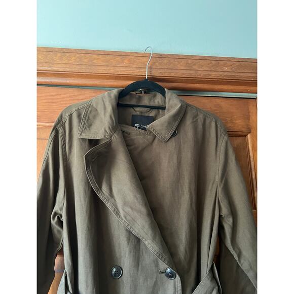 NWT Madewell Women's Belted Trench Coat in Drapey Twill Dark Olive Size XXL - Picture 5 of 16